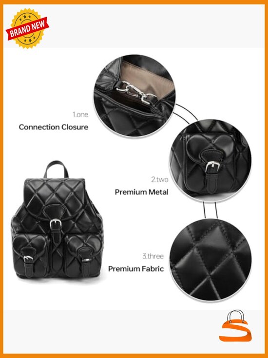 Quilted Mini Backpack, Vegan Leather Convertible Shoulder Bag, Trendy Daypack main image 5